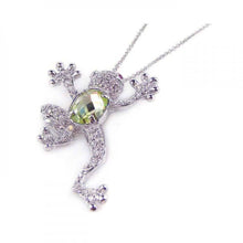 Load image into Gallery viewer, Sterling Silver Necklace with Paved Poison Arrow Frog Pendant and Centered with Oval Cut Green Cz