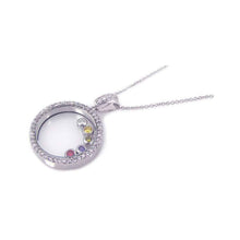 Load image into Gallery viewer, Sterling Silver Necklace with Fancy Paved Czs Glass Round Pendant with Multi-Colored Czs on Bezel Setting
