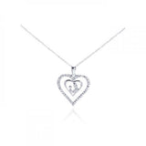 Sterling Silver Necklace with Mom and Son Heart Inlaid with Clear Czs Pendant