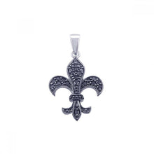 Load image into Gallery viewer, Sterling Silver Black Rhodium Plated Black CZ Flor De Lis Pendant