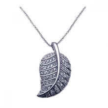 Load image into Gallery viewer, Sterling Silver Necklace with Fancy Leaf Pendant Inlaid with Micro Paved Clear Czs
