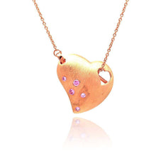 Load image into Gallery viewer, Sterling Silver Rose Gold Plated Necklace with Fancy Matte Finish Heart Inlaid with Pink Czs Pendant