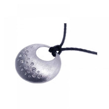 Load image into Gallery viewer, Sterling Silver Black Cord Necklace with Brush Finish Medallion Inlaid with Clear Czs Pendant
