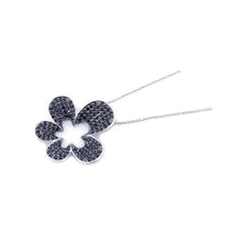 Load image into Gallery viewer, Sterling Silver Necklace with Fancy Flower Inlaid with Micro Paved Black Czs Pendant