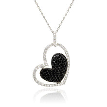 Load image into Gallery viewer, Sterling Silver Necklace with Trendy Double Heart Inlaid with Clear and Black Czs Pendant