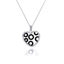 Load image into Gallery viewer, Sterling Silver Necklace with Fancy Heart Inlaid with Clear Czs and Multi Circle Black Czs Design Pendant