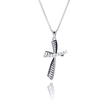 Load image into Gallery viewer, Sterling Silver Rhodium Plated Clear CZ Cross Pendant Necklace