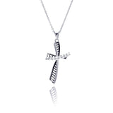 Sterling Silver Rhodium Plated Clear CZ Cross Pendant Necklace