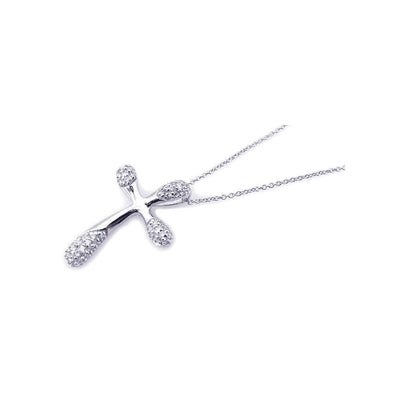 Sterling Silver Rhodium Plated Clear CZ Cross Pendant Necklace