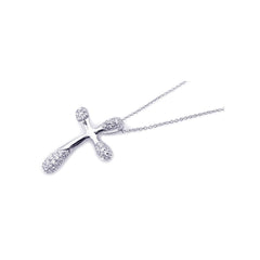 Sterling Silver Rhodium Plated Clear CZ Cross Pendant Necklace