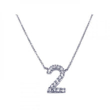 Load image into Gallery viewer, Sterling Silver Necklace with Number  2  Pendant Inlaid with Micro Paved Clear Czs