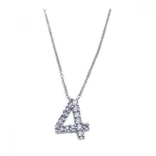 Load image into Gallery viewer, Sterling Silver Necklace with Number  4  Pendant Inlaid with Micro Paved Clear Czs