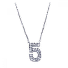 Load image into Gallery viewer, Sterling Silver Necklace with Number  5  Pendant Inlaid with Micro Paved Clear Czs