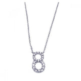 Sterling Silver Necklace with Number  8  Pendant Inlaid with Micro Paved Clear Czs