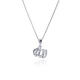 Sterling Silver Rhodium Plated Clear CZ Allah Pendant Necklace