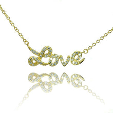 Load image into Gallery viewer, Sterling Silver Gold Plated Necklace with Fancy Word  Love  Inlaid with Clear Czs PendantAnd Chain Length of 16 -18  AdjustableAnd Pendant Dimensions: 30MMx10MM