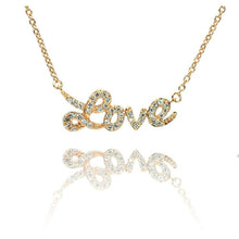 Load image into Gallery viewer, Sterling Silver Rose Gold Plated Necklace with Fancy Word  Love  Inlaid with Clear Czs PendantAnd Chain Length of 16 -18  AdjustableAnd Pendant Dimensions: 30MMx10MM