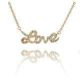 Sterling Silver Rose Gold Plated Necklace with Fancy Word  Love  Inlaid with Clear Czs PendantAnd Chain Length of 16 -18  AdjustableAnd Pendant Dimensions: 30MMx10MM