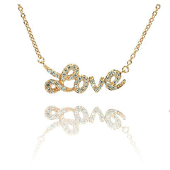 Sterling Silver Rose Gold Plated Necklace with Fancy Word  Love  Inlaid with Clear Czs PendantAnd Chain Length of 16 -18  AdjustableAnd Pendant Dimensions: 30MMx10MM