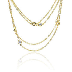 Sterling Silver Gold Plated Fashion Necklace with Multi Clear Cz ConnectorAnd Chain Length of 60