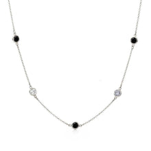 Load image into Gallery viewer, Sterling Silver Rhodium Plated Black And Clear CZ By the Yard Necklace