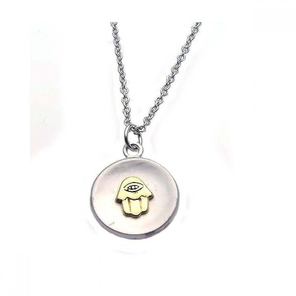 Sterling Silver Rhodium Plated Clear CZ Hamsa Coin Pendant Necklace