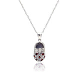 Sterling Silver Necklace with Fashion Baby Shoe Inlaid with Clear and Garnet Czs Pendant