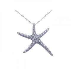 Sterling Silver Necklace with Fancy Starfish Covered with Micro Paved Clear Czs Pendant