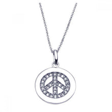 Load image into Gallery viewer, Sterling Silver Necklace with Fancy Peace Sign Inlaid with Clear Czs Pendant