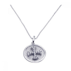 Sterling Silver Rhodium Plated Clear CZ Cross Pendant Necklace