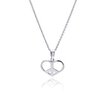 Load image into Gallery viewer, Sterling Silver Necklace with Small High Polished Peace Sign Heart Pendant