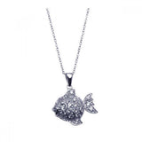 Sterling Silver Necklace with Fancy Paved Czs Fish Pendant