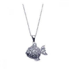 Sterling Silver Necklace with Fancy Paved Czs Fish Pendant