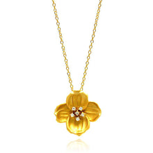Load image into Gallery viewer, Sterling Silver Gold Plated Necklace with Fancy Plumeria Inlaid with Clear Czs PendantAnd Chain Length of 16 -18  AdjustableAnd Pendant Dimensions: 19.5MMx20MM