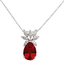 Load image into Gallery viewer, Sterling Silver Necklace with Stylish Marquise Cut Clear Cz Flower Shaped with Pearshape Emerald Cz Pendant