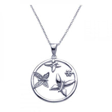 Load image into Gallery viewer, Sterling Silver Necklace with Classy Open Circle Butterfly and Flower Design Inlaid with Clear Czs Pendant