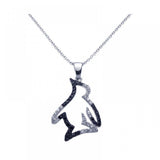 Sterling Silver Necklace with Trendy Open Paved Black & Clear Czs Penguin Pendant