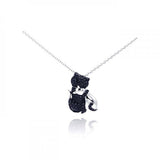 Sterling Silver Necklace with Fancy Paved Black Czs Cat Pendant
