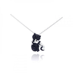 Sterling Silver Necklace with Fancy Paved Black Czs Cat Pendant
