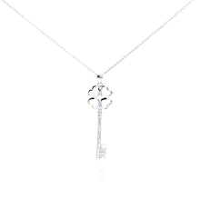 Load image into Gallery viewer, Sterling Silver Necklace with Lucky Clover Key Pendant