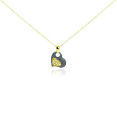 Sterling Silver Gold Plated Necklace with Two-Toned Small Hammered Heart Inlaid with Clear Czs Pendant
