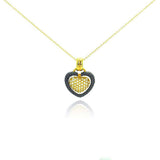 Sterling Silver Gold Plated Necklace with Fancy Two-Toned Heart Inlaid with Micro Paved Czs Pendant