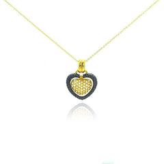 Sterling Silver Gold Plated Necklace with Fancy Two-Toned Heart Inlaid with Micro Paved Czs Pendant