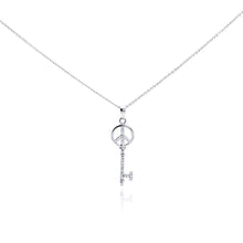 Load image into Gallery viewer, Sterling Silver Necklace with Peace Sign Inlaid with Clear Czs Pendant