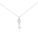 Sterling Silver Necklace with Peace Sign Inlaid with Clear Czs Pendant