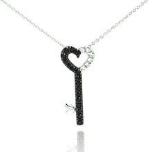 Load image into Gallery viewer, Sterling Silver Necklace with Black and Rhodium Plated Heart Key Inlaid with Black and Clear Czs Pendant
