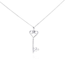 Load image into Gallery viewer, Sterling Silver Necklace with Plain Filigree Heart Key Pendant