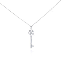 Load image into Gallery viewer, Sterling Silver Necklace with Fancy Flower Key Inlaid with Clear Czs Pendant