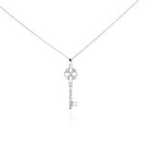 Sterling Silver Necklace with Fancy Flower Key Inlaid with Clear Czs Pendant