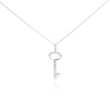 Sterling Silver Necklace with Paved Clear Czs Oval Key Pendant